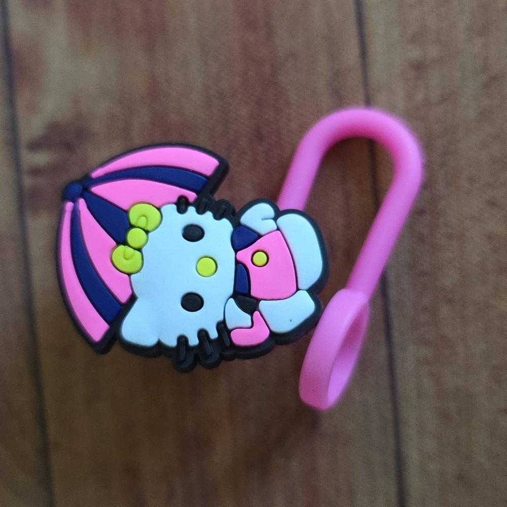 Kitty Cat with Umbrella Straw Topper Silicone 10mm/0.4 in Cap Accessory